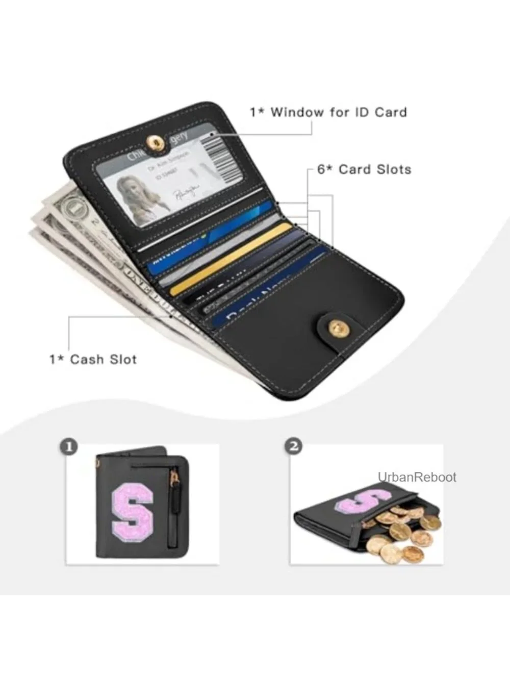 Girls RFID Wallet Small Bifold PU Leather Monogram Initial Coin Pouch